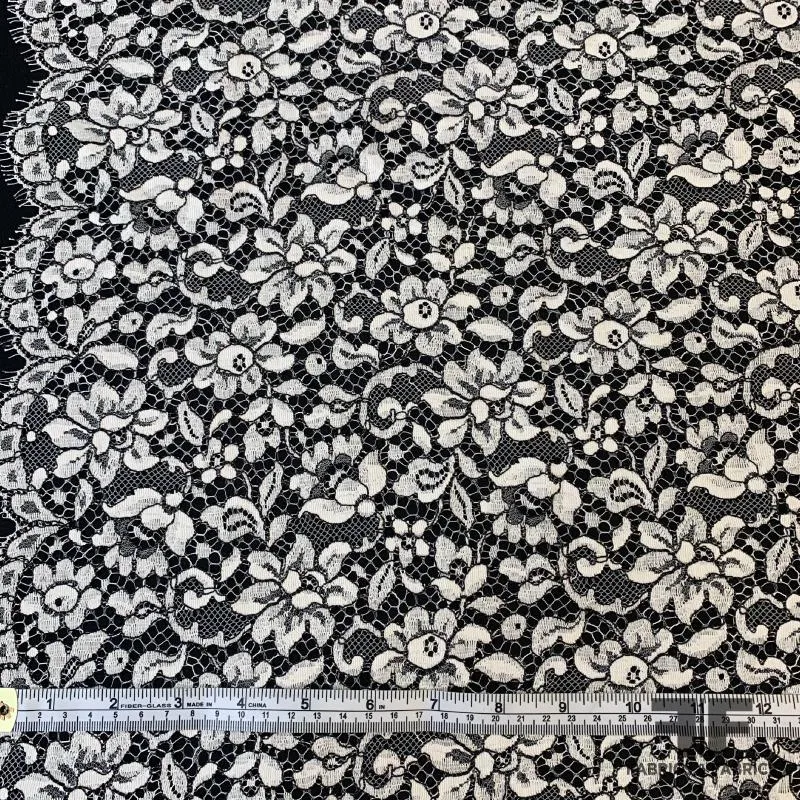 French Chantilly Lace Light Black Cording - Off White/Black