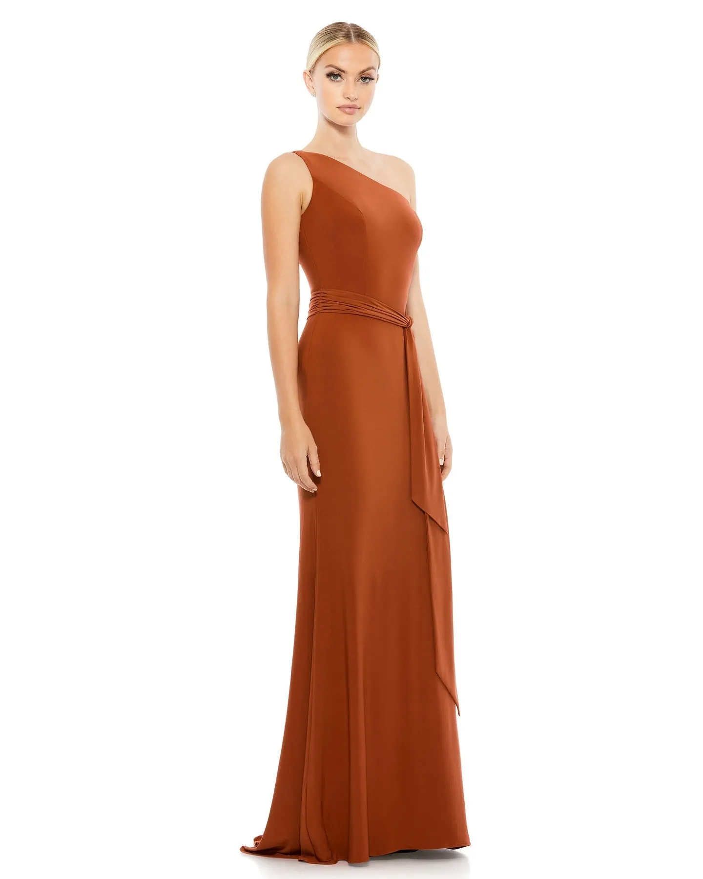 Jersey one shoulder belted trumpet gown - Navy