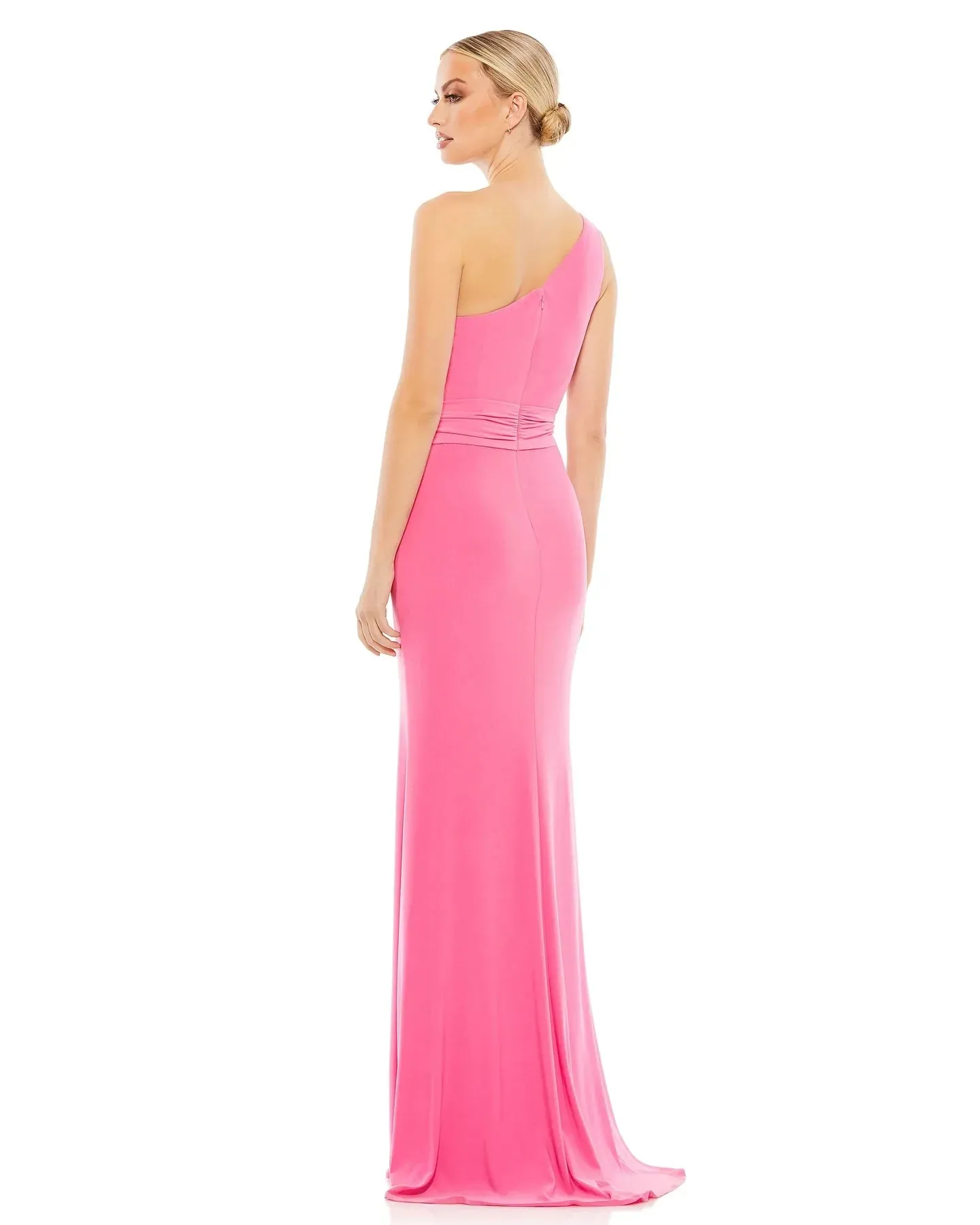 Jersey one shoulder belted trumpet gown - Navy