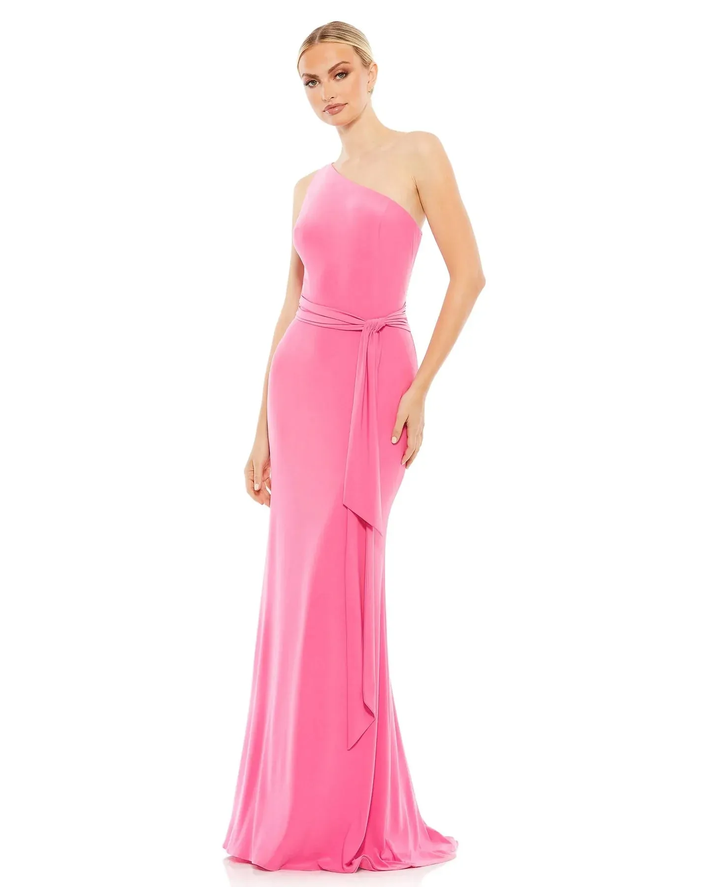 Jersey one shoulder belted trumpet gown - Navy