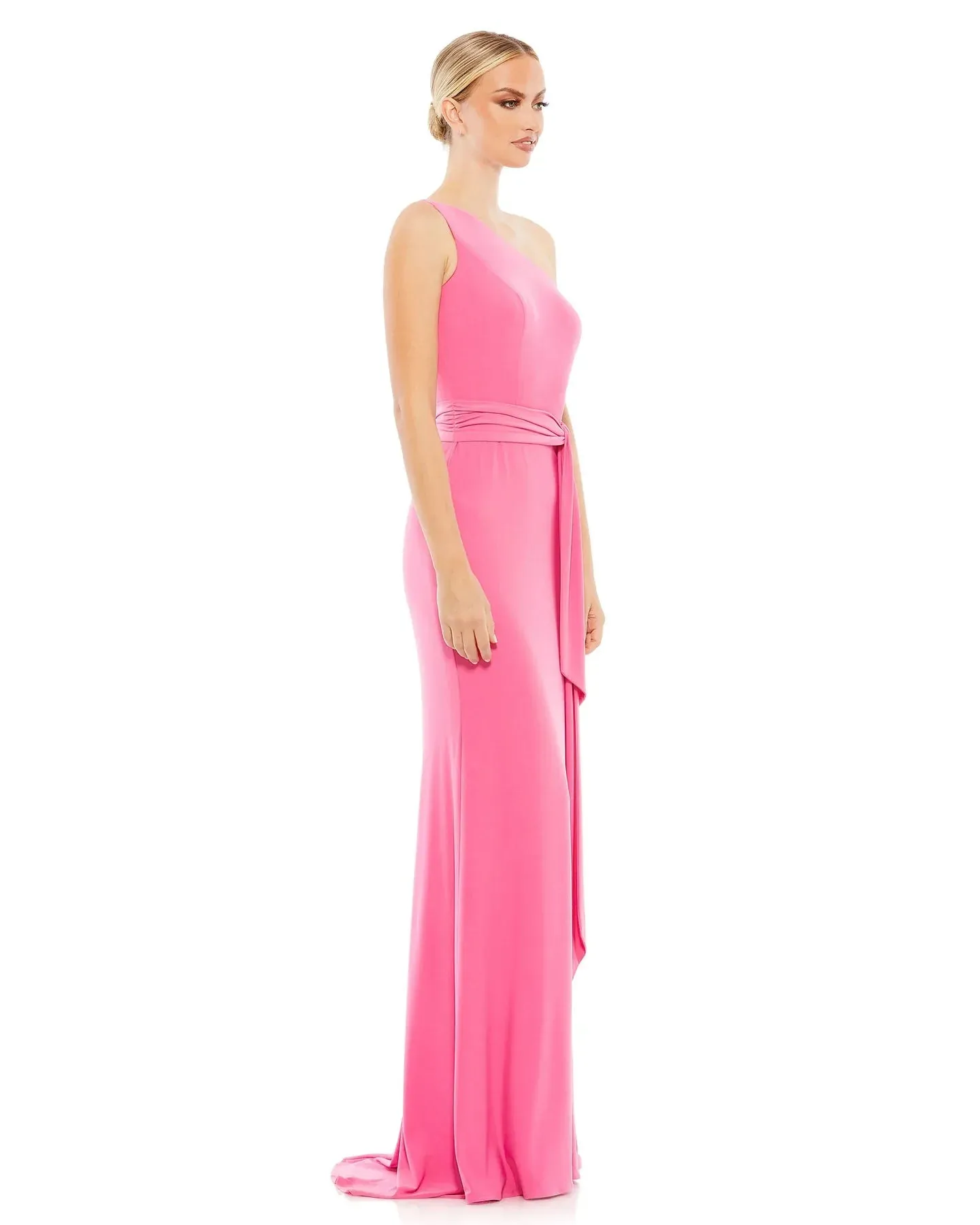 Jersey one shoulder belted trumpet gown - Navy