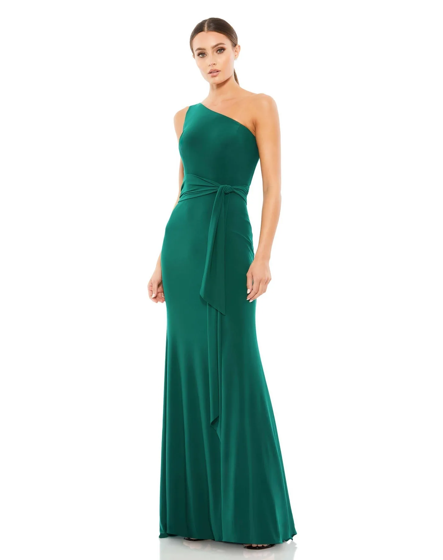 Jersey one shoulder belted trumpet gown - Navy