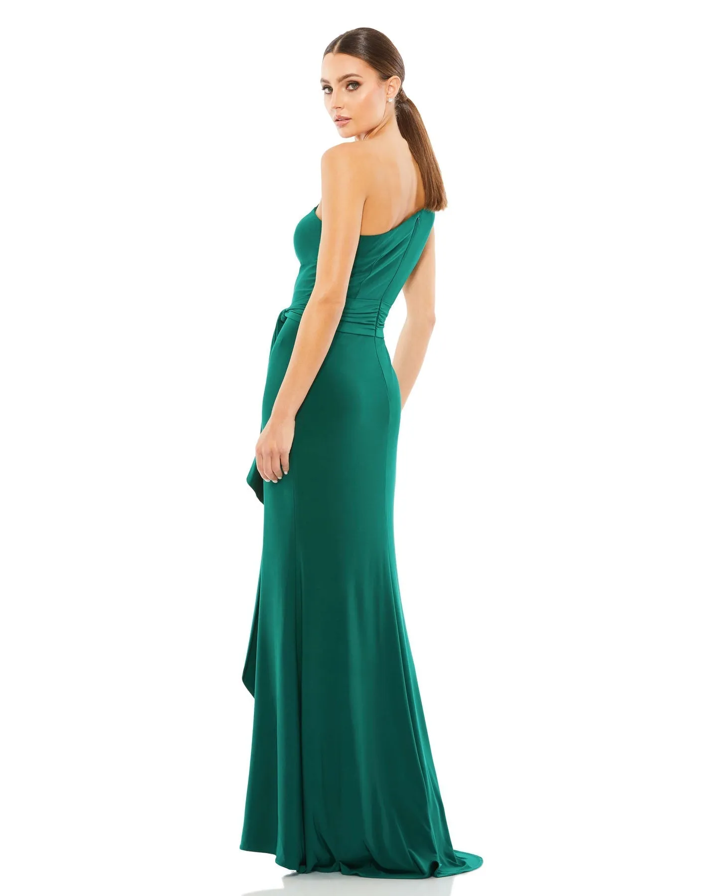 Jersey one shoulder belted trumpet gown - Navy