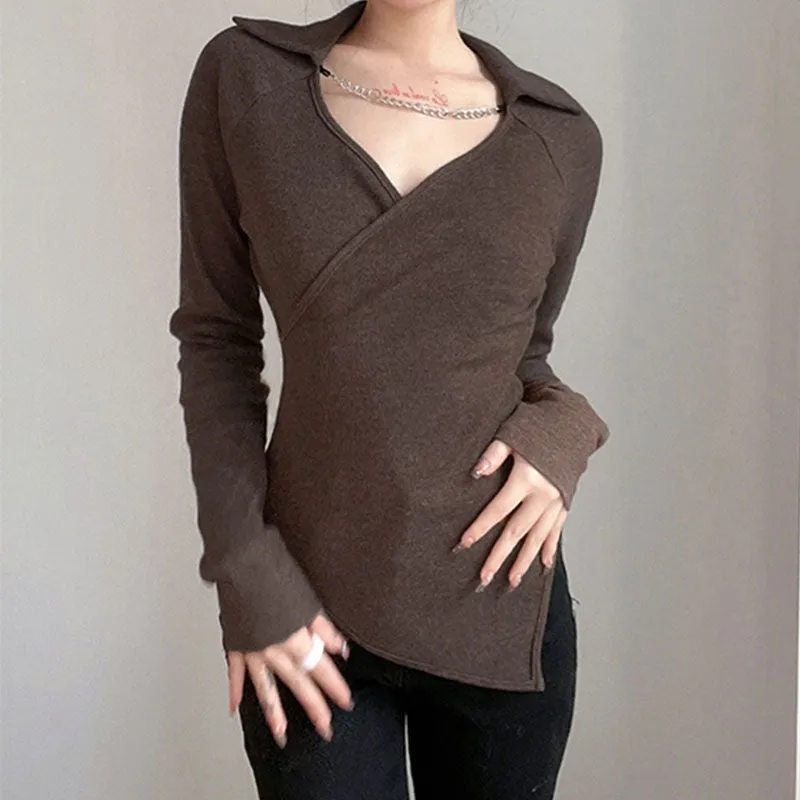 Joskaa Deeptown Vintage T Shirts Women Y2k Slim Long Sleeve Harajuku Chic  Aesthetic Basic Korean Fashion Streetwear Corset Top Sexy