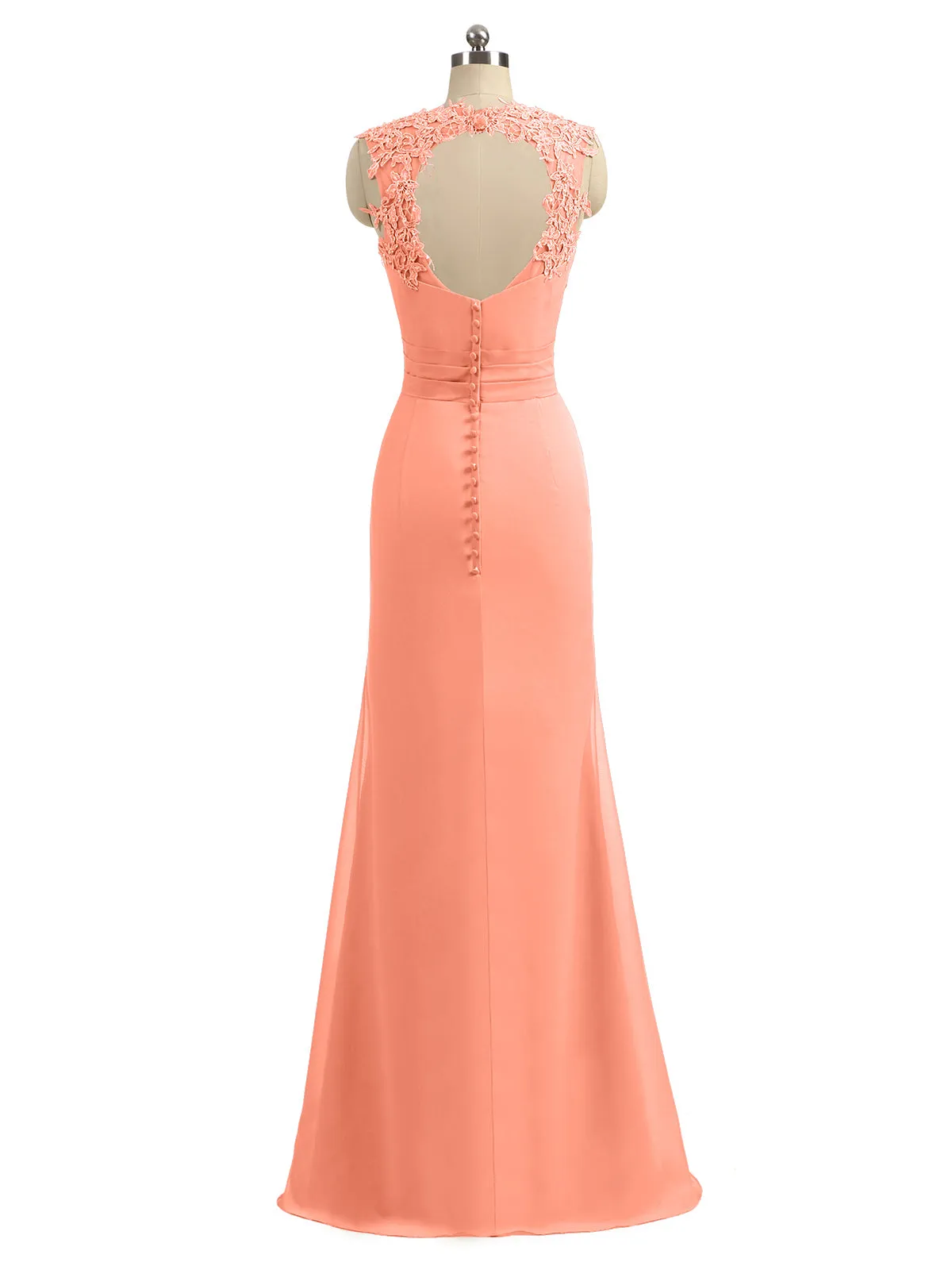 Lace Appliqued Strap Sheath Open Back Dress Sunset