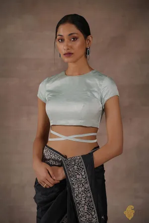 Light Blue Midriff Floss Satin Silk Blouse