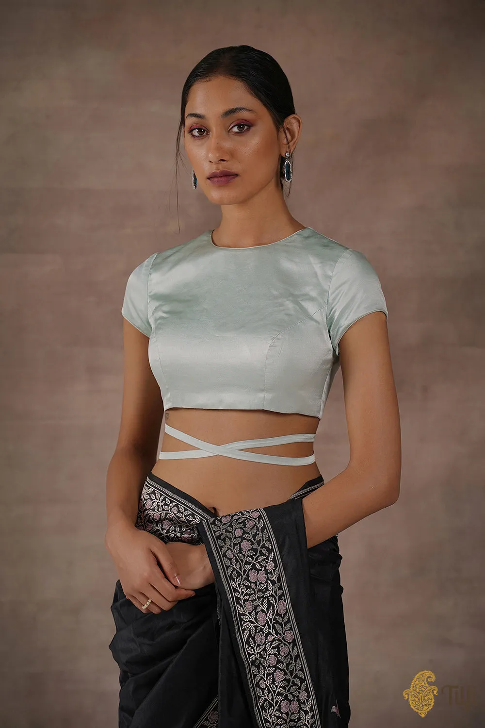 Light Blue Midriff Floss Satin Silk Blouse