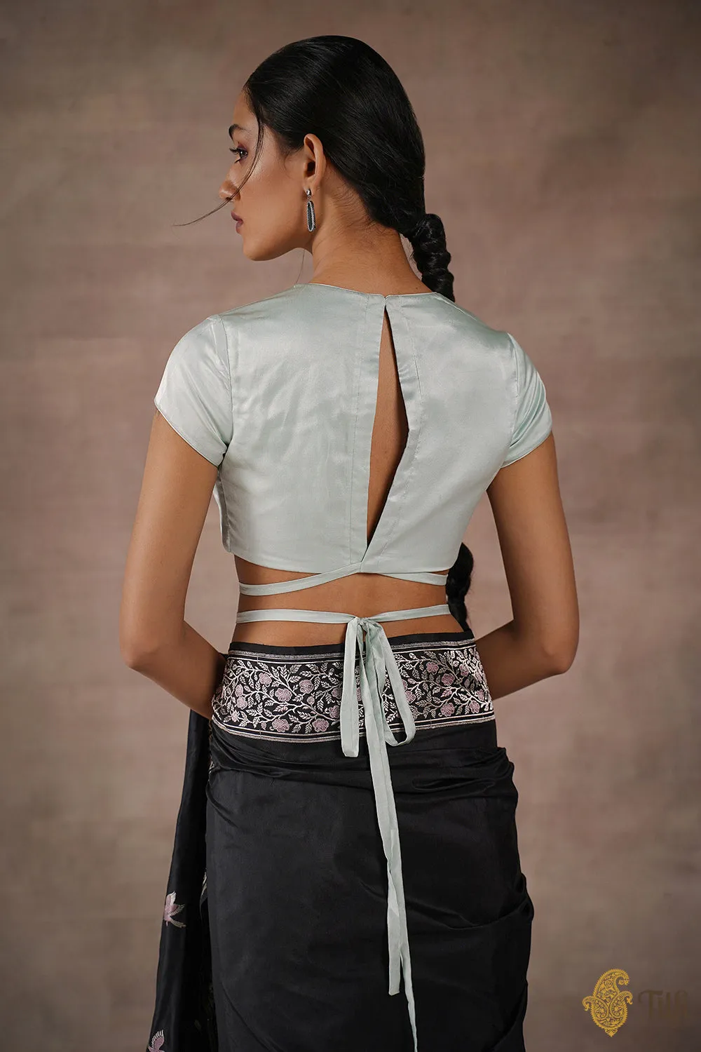 Light Blue Midriff Floss Satin Silk Blouse