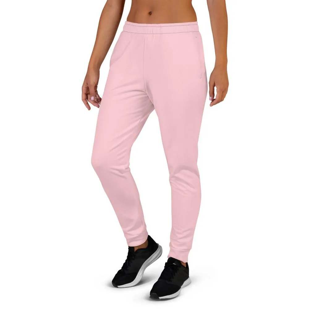 Light Pink Women's Joggers, Solid Color Designer Ladies' Slim Fit Sweatpants-Made in EU