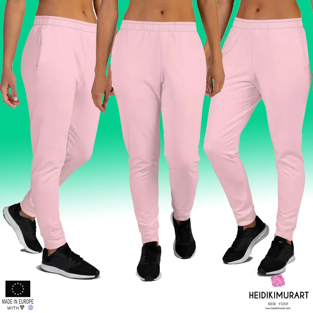 Light Pink Women's Joggers, Solid Color Designer Ladies' Slim Fit Sweatpants-Made in EU