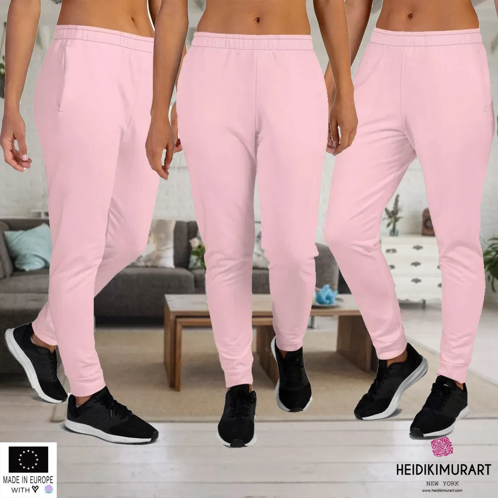 Light Pink Women's Joggers, Solid Color Designer Ladies' Slim Fit Sweatpants-Made in EU