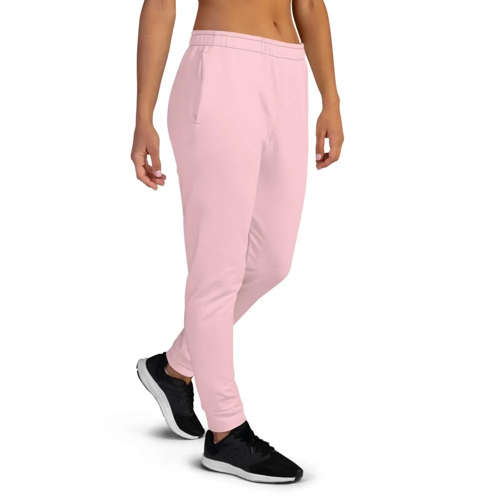 Light Pink Women's Joggers, Solid Color Designer Ladies' Slim Fit Sweatpants-Made in EU