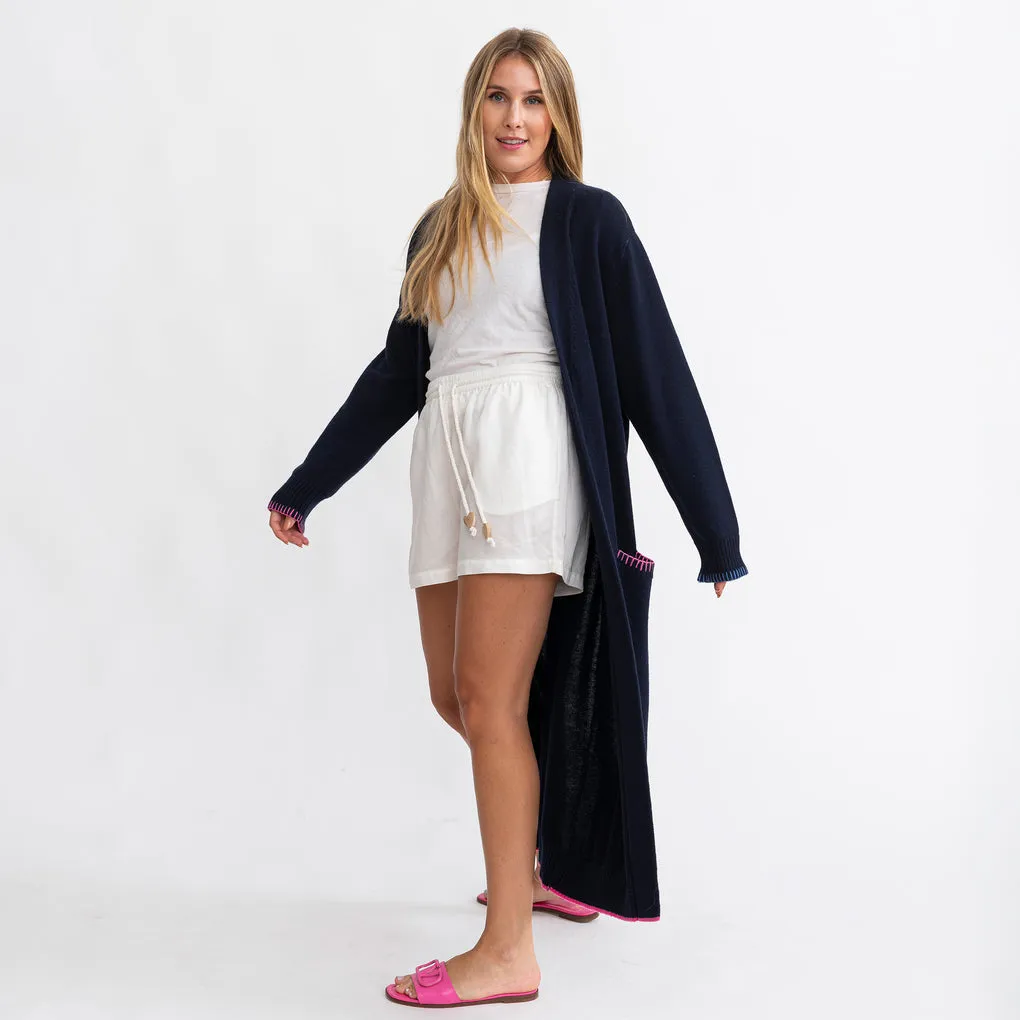 London Super Long Cardigan Crochet Happy ~ Indigo