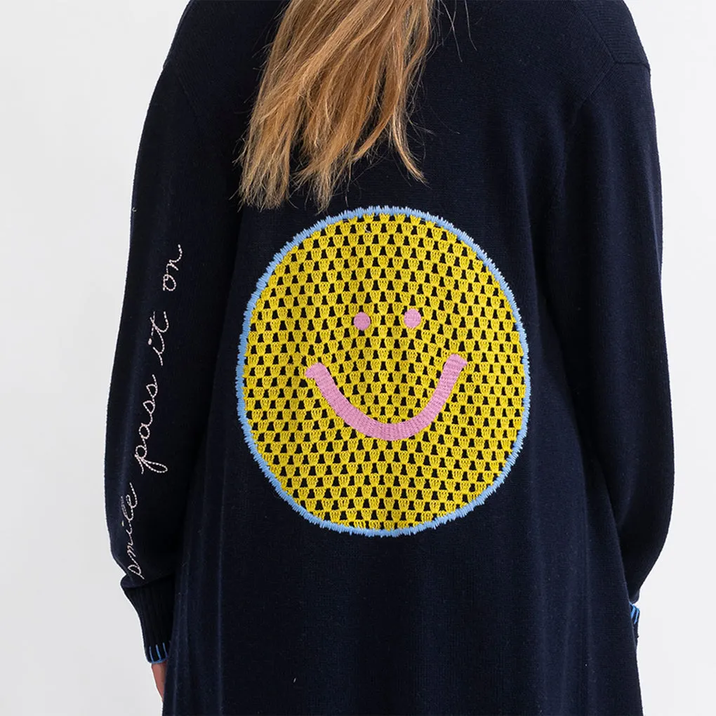 London Super Long Cardigan Crochet Happy ~ Indigo