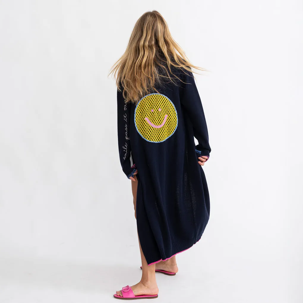 London Super Long Cardigan Crochet Happy ~ Indigo