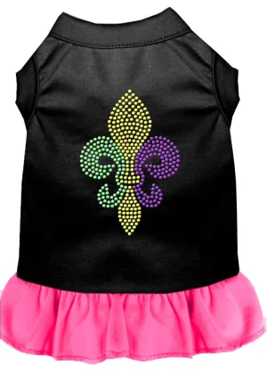 Mardi Gras Fleur De Lis Rhinestone Dress Black With Bright Pink Lg