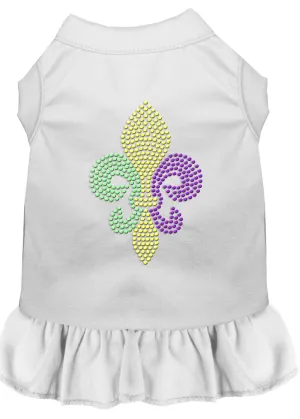 Mardi Gras Fleur De Lis Rhinestone Dress White Med