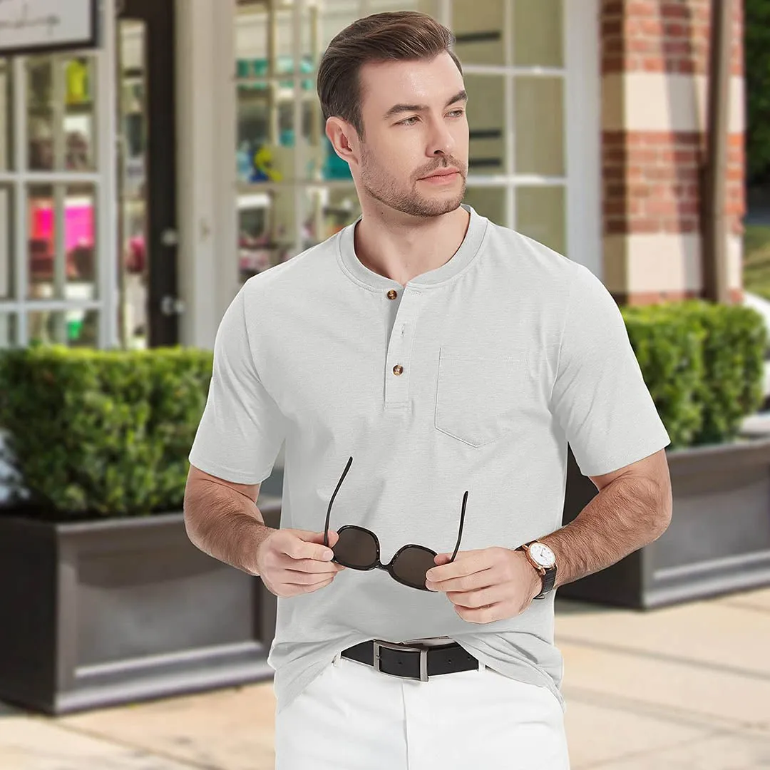 Men's Cotton Casual Henley T-Shirt with Pocket
