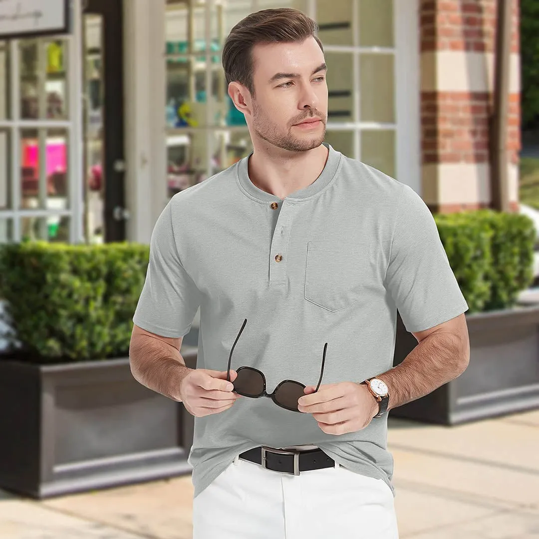 Men's Cotton Casual Henley T-Shirt with Pocket
