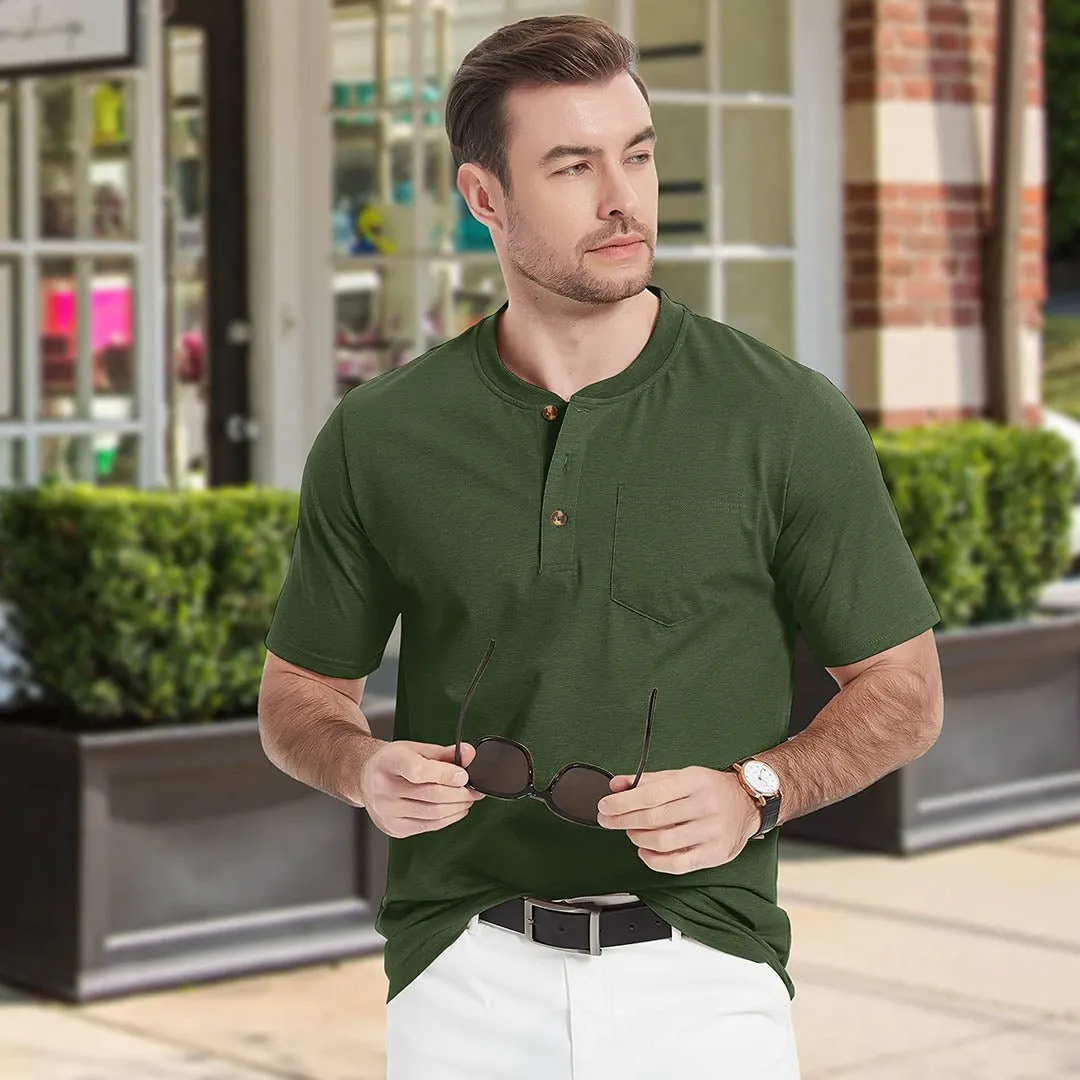Men's Cotton Casual Henley T-Shirt with Pocket