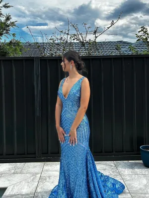 Mermaid Deep V neck Sparkly long Prom Dress Sequins Formal Dresses KPY020