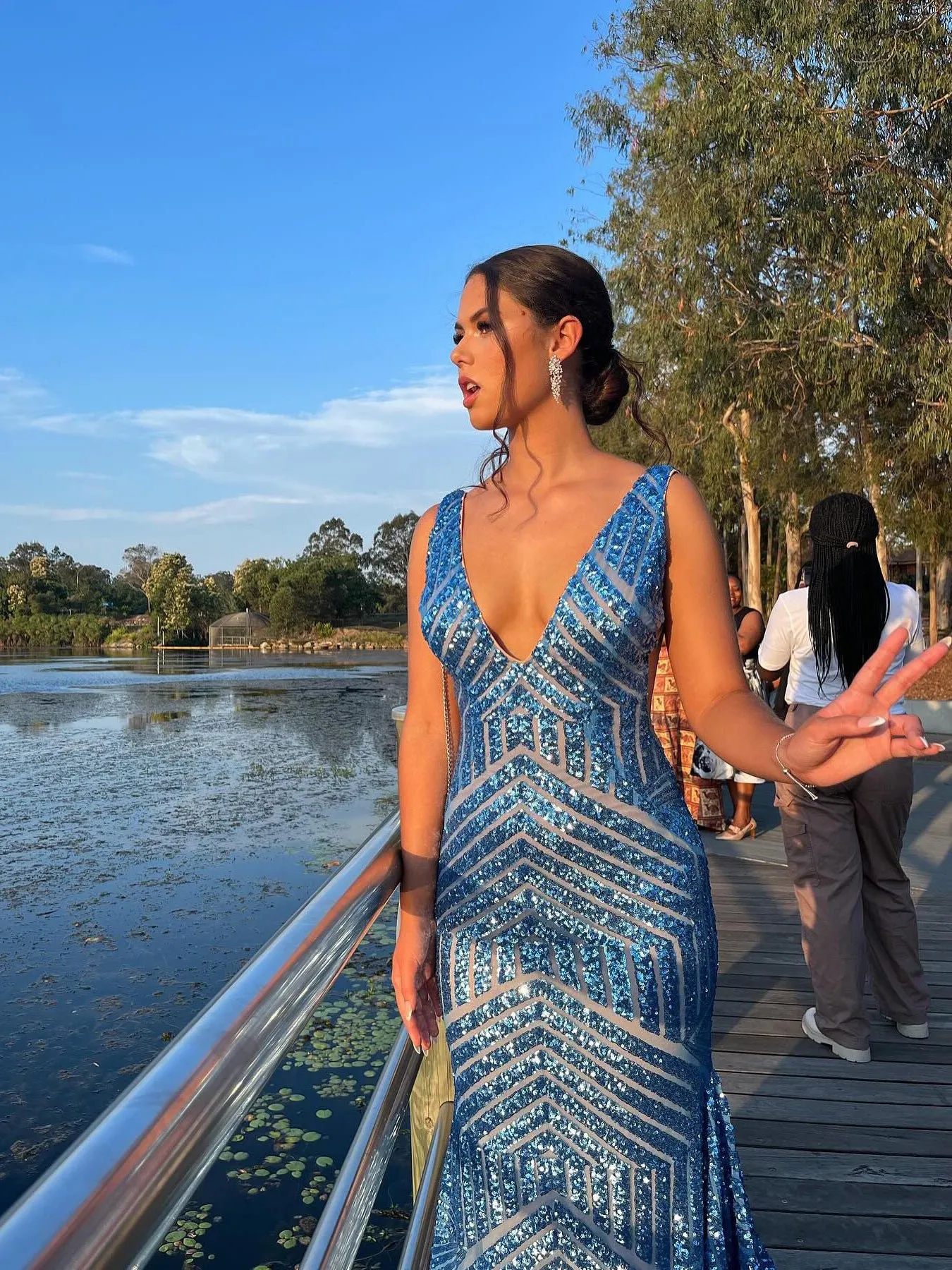 Mermaid Deep V neck Sparkly long Prom Dress Sequins Formal Dresses KPY020