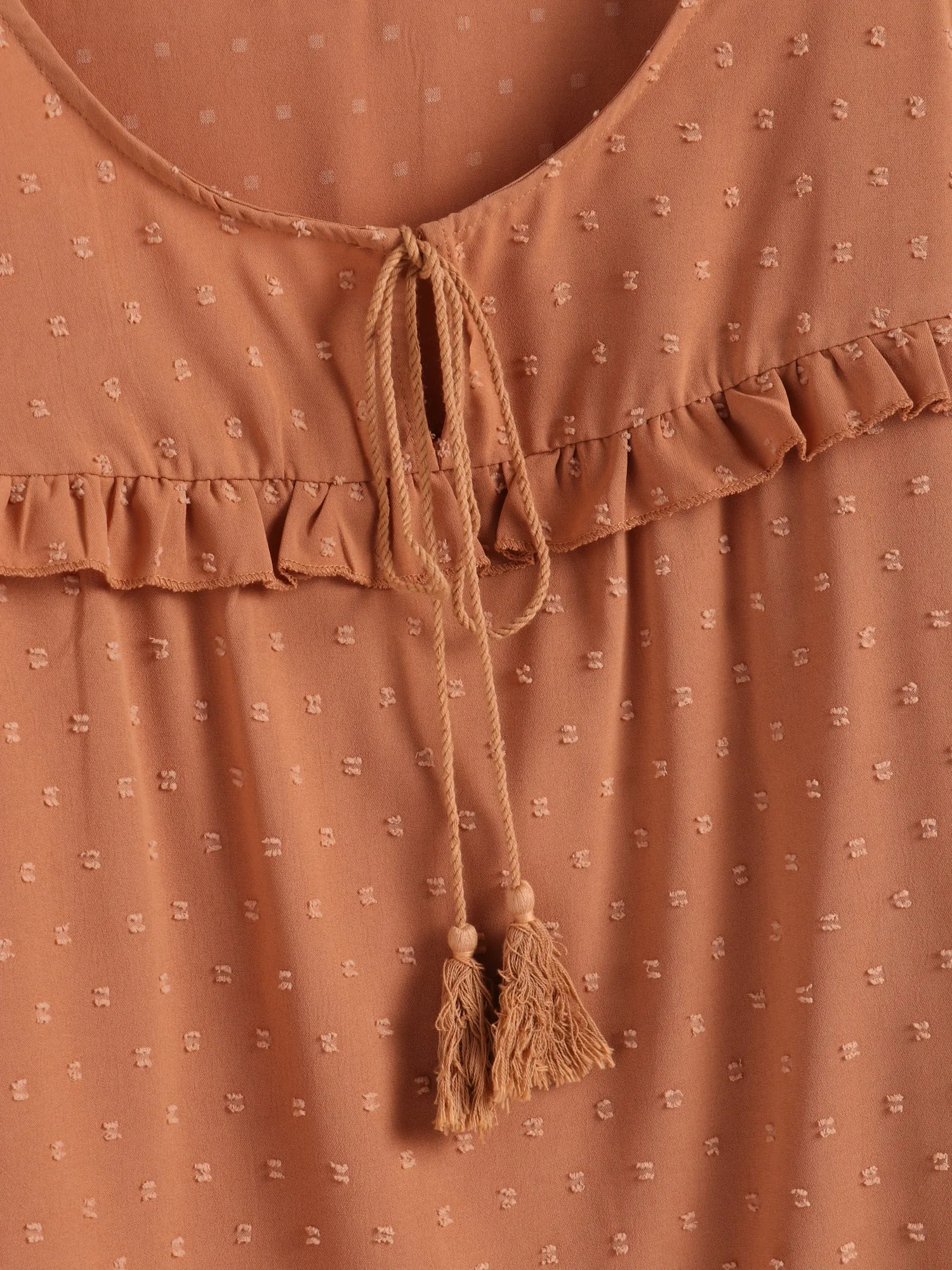 Midsize Lady Ruffle Hem Lantern Sleeve Blouse