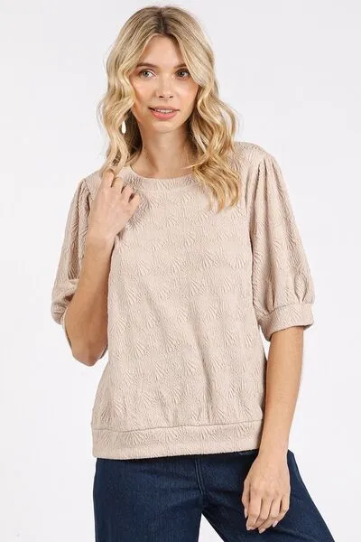 Mittoshop Fan Shell Texture Short Puff Sleeve Knit Top