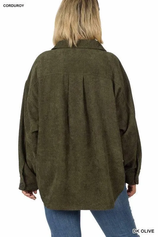 PLUS Oversized Corduroy Button Front Shacket