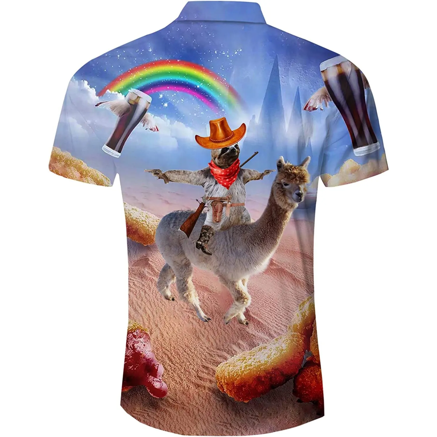 Rainbow Sloth Riding Llama Novelty Hawaiian Shirt
