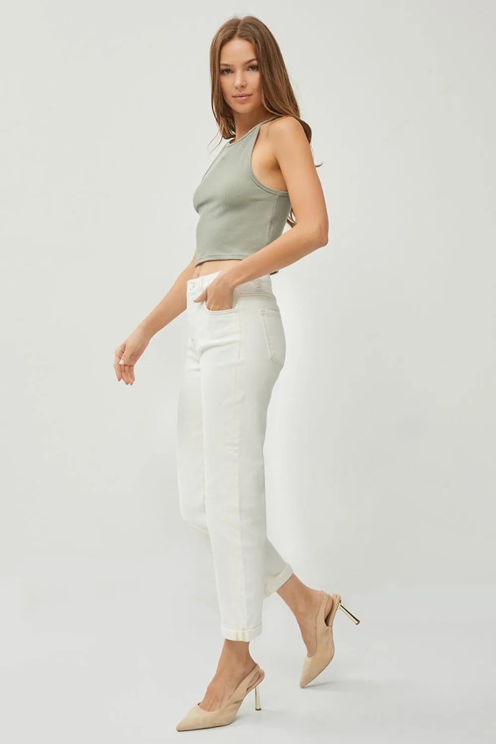 Rayanne High Rise Rolled Hem Cropped Straight Jeans