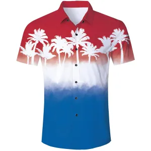 Red & Blue Palm Tree Funny Hawaiian Shirt