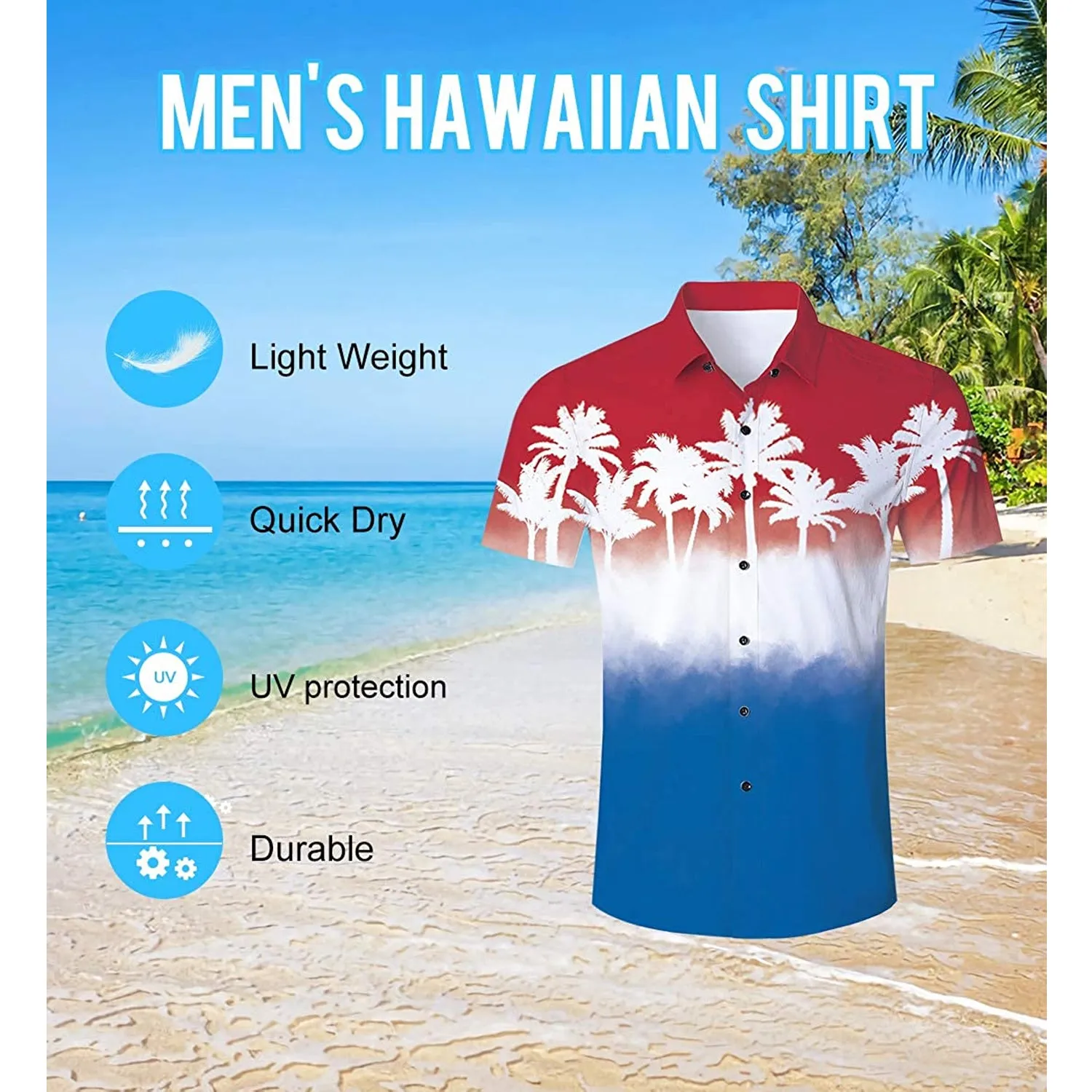 Red & Blue Palm Tree Funny Hawaiian Shirt