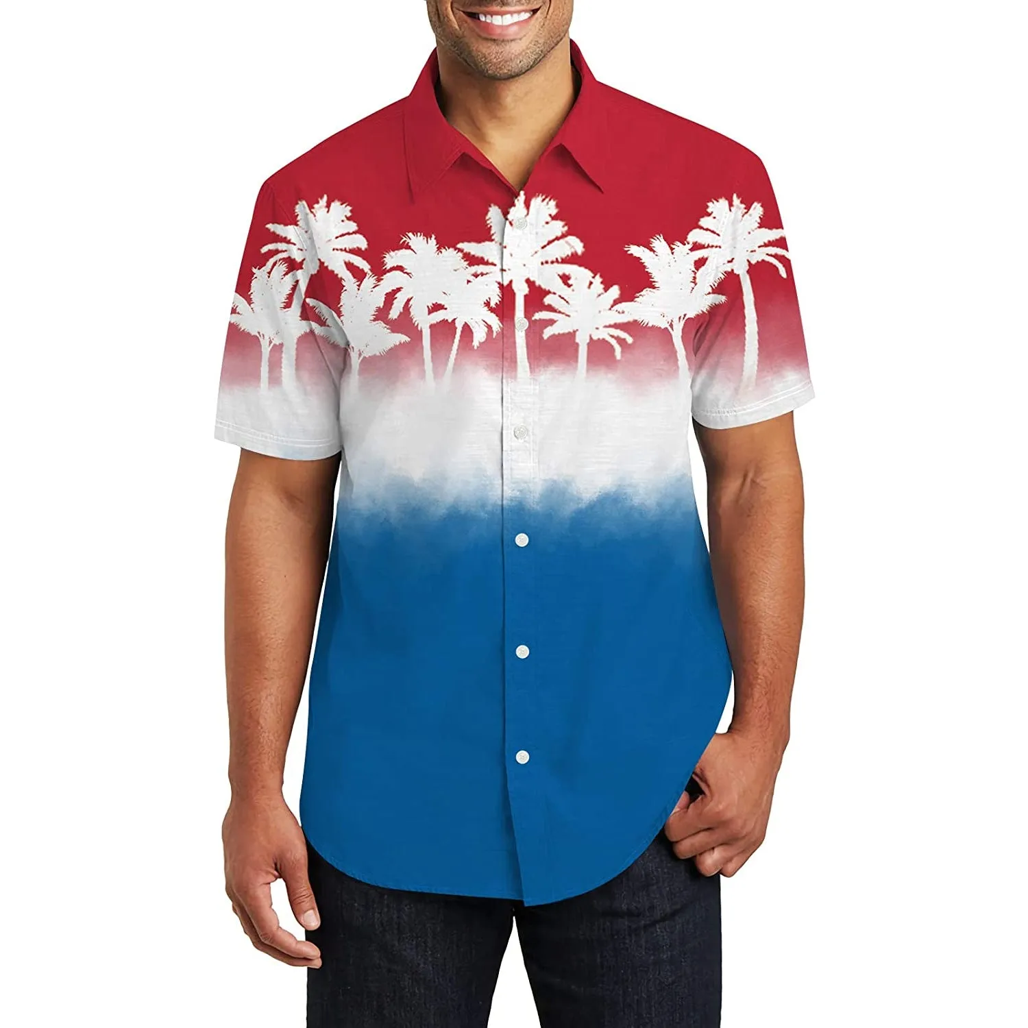 Red & Blue Palm Tree Funny Hawaiian Shirt