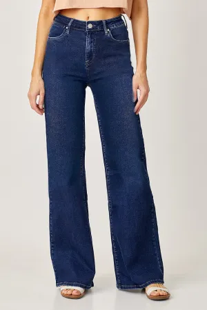 Risen Mid Rise Wide Leg Jeans Dark Wash