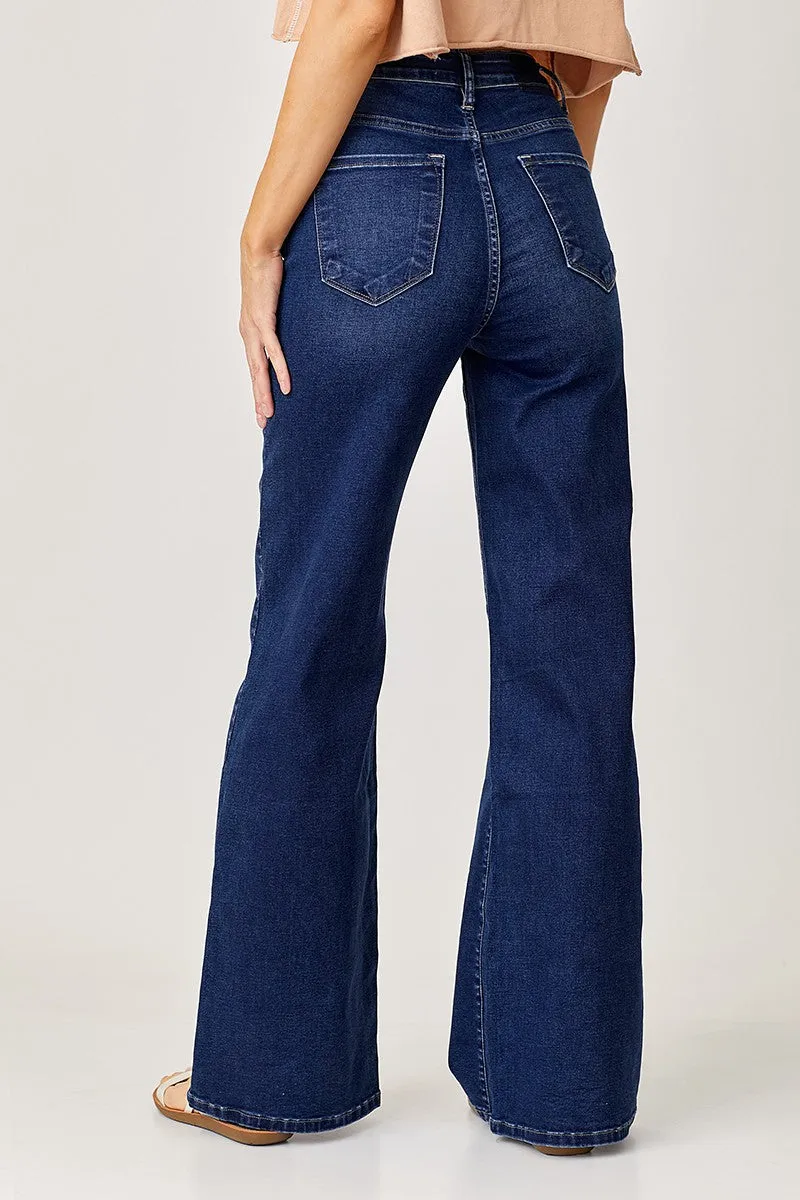 Risen Mid Rise Wide Leg Jeans Dark Wash