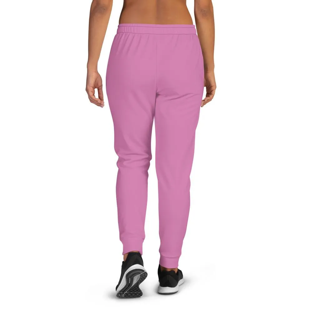 Rosy Pink Women's Joggers, Solid Color Premium Ladies' Slim Fit Sweatpants- Made in EU