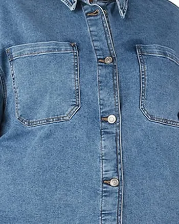 Salma Rounded Hem Denim Shacket | Medium Wash
