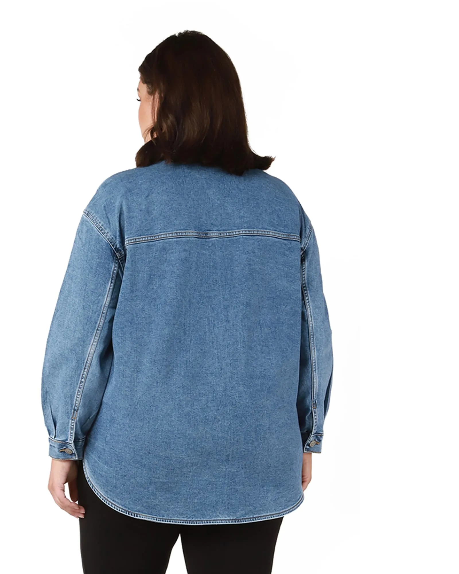 Salma Rounded Hem Denim Shacket | Medium Wash