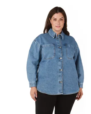 Salma Rounded Hem Denim Shacket | Medium Wash