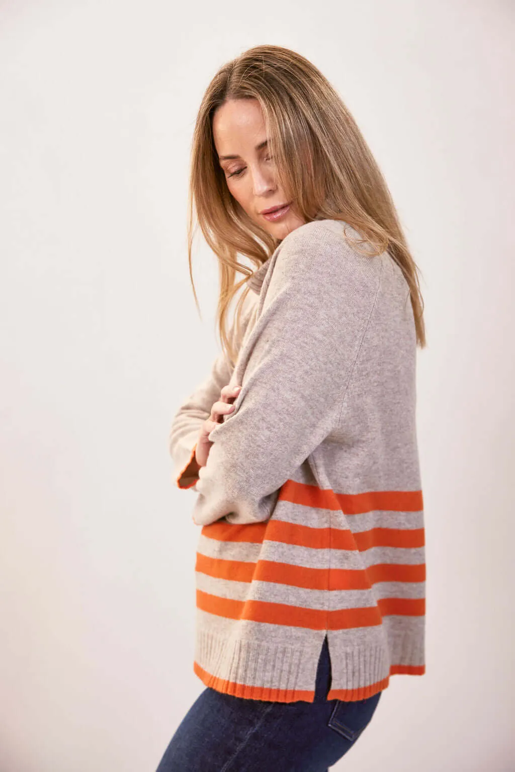 See Saw Luxe Merino Stripe Sweater in Natural Tango