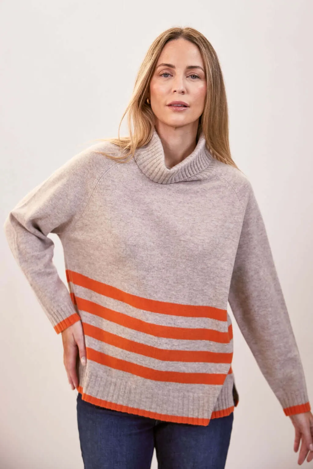 See Saw Luxe Merino Stripe Sweater in Natural Tango
