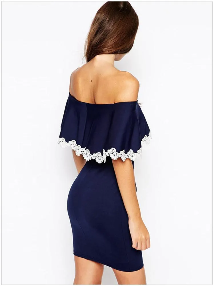 Sexy Lace Falbala Bodycon Sheath Short Dress
