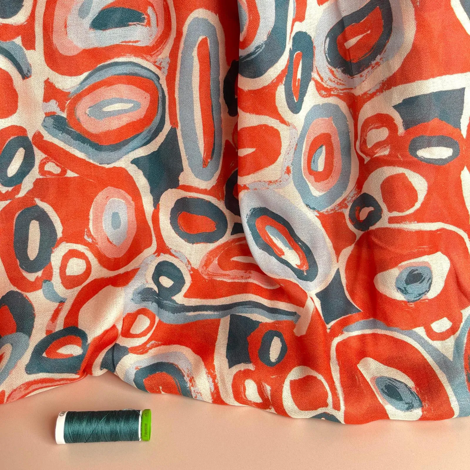 Slight sevledge fault - Coral Pebbles Viscose Fine Crepe Fabric