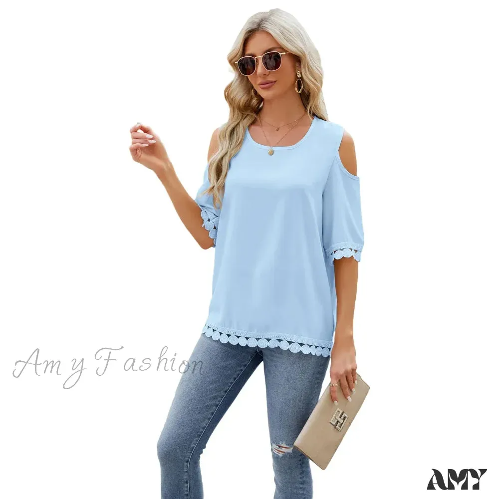 Solid Color Casual Slim Fashion Summer Vintage Elegant Female Tops Blouses