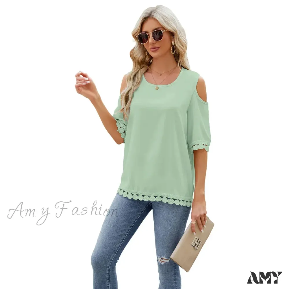 Solid Color Casual Slim Fashion Summer Vintage Elegant Female Tops Blouses