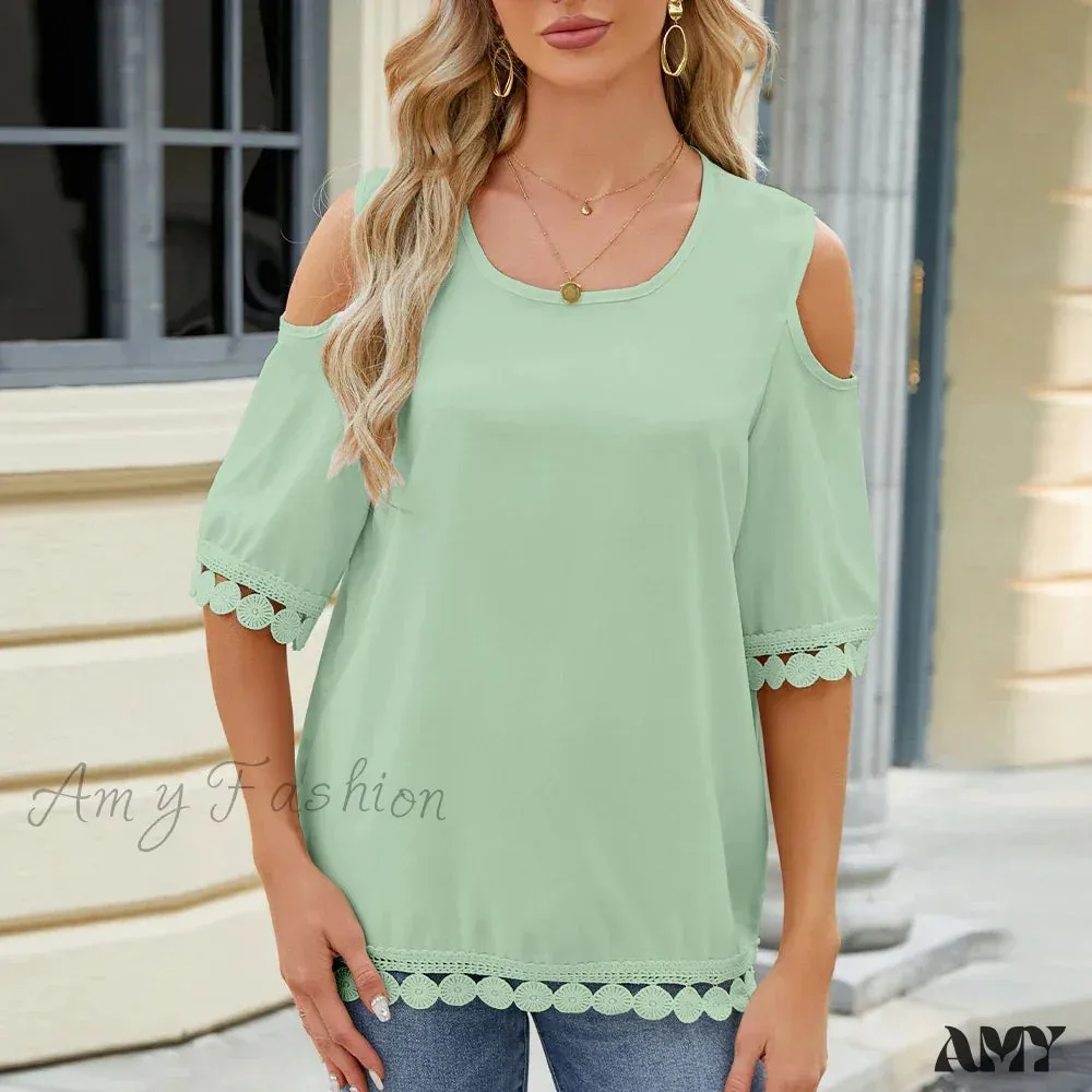Solid Color Casual Slim Fashion Summer Vintage Elegant Female Tops Blouses