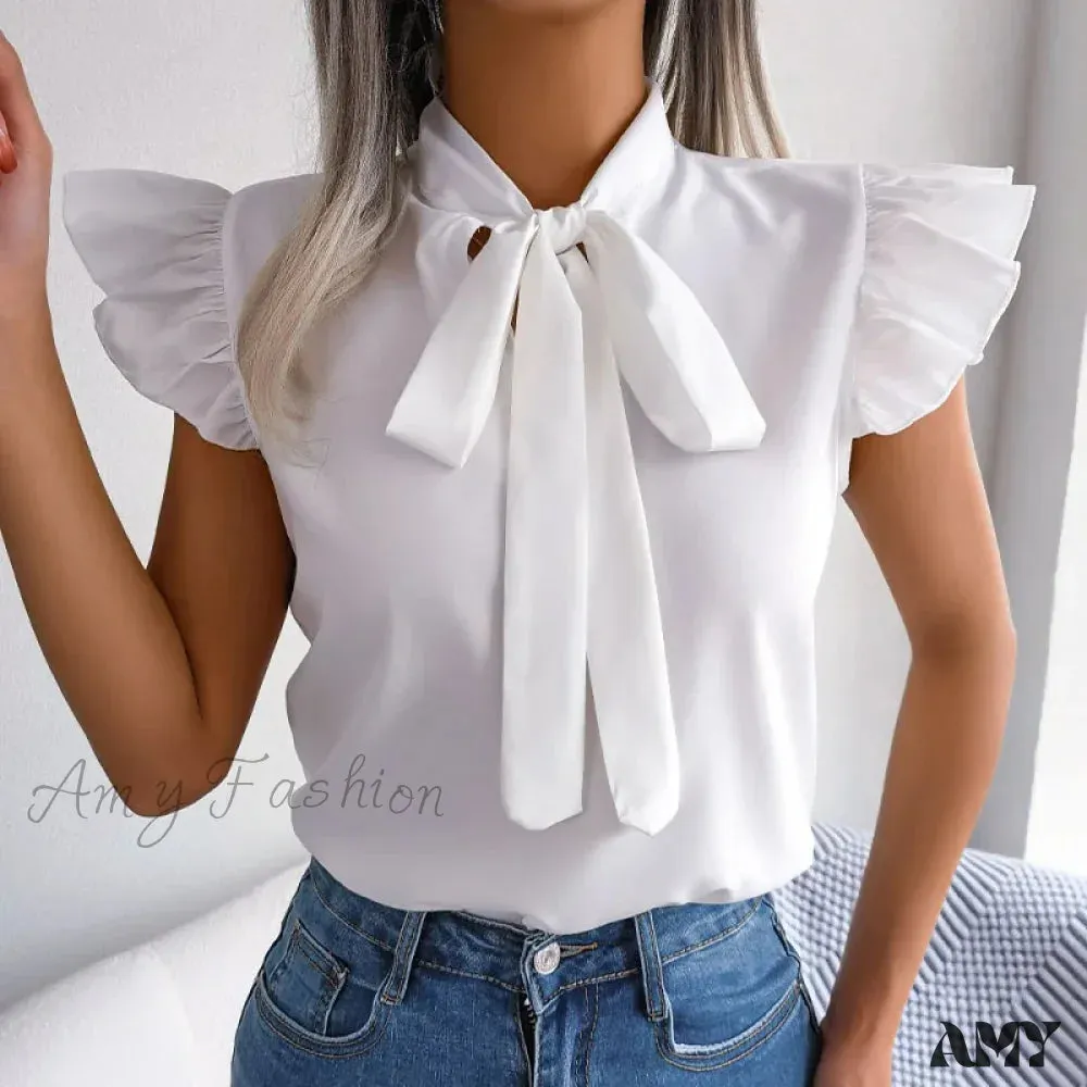Solid Color Casual Slim Vintage Elegant Female Summer Tops Blouses