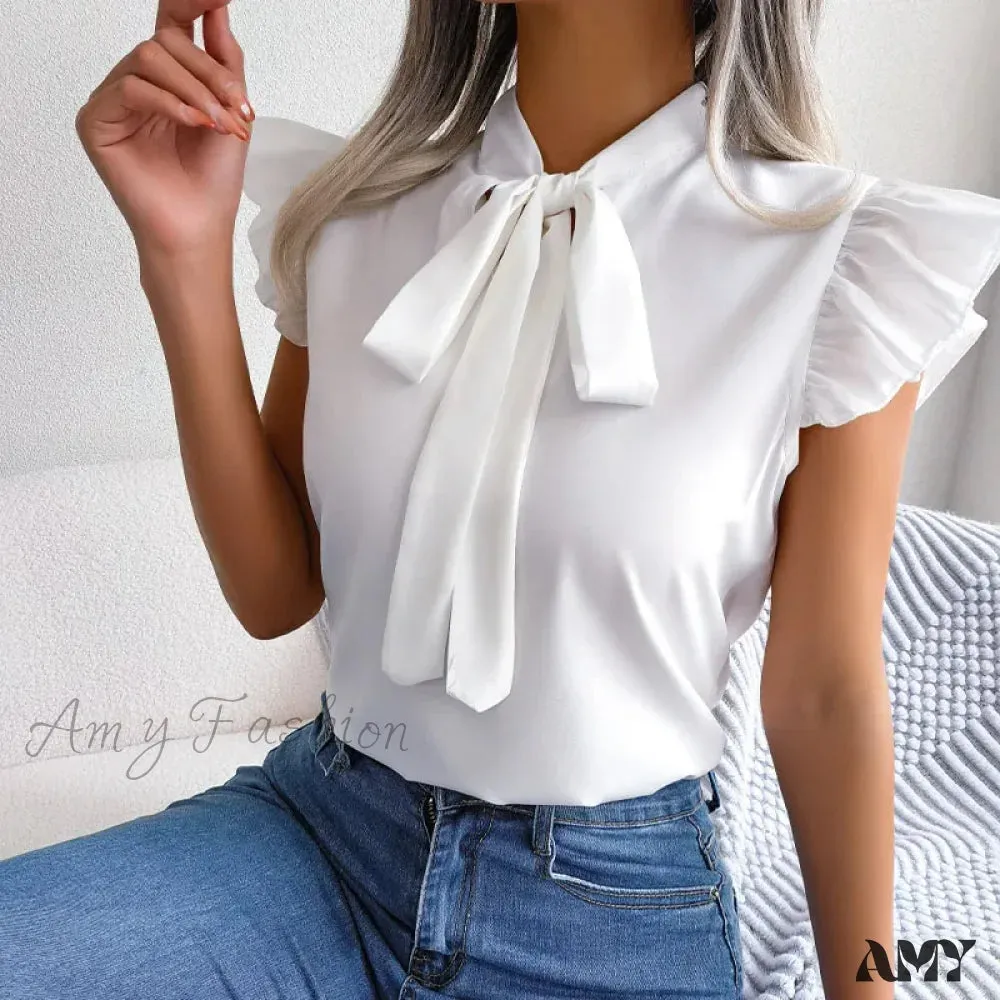 Solid Color Casual Slim Vintage Elegant Female Summer Tops Blouses