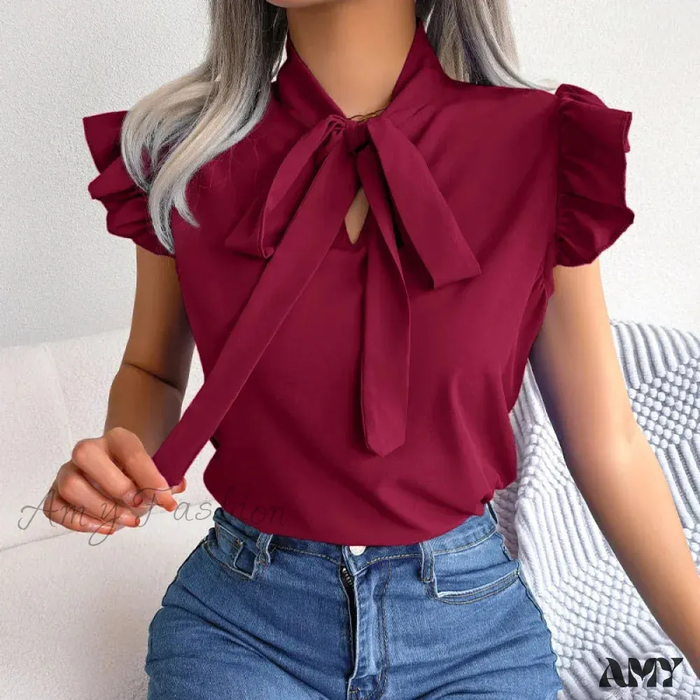 Solid Color Casual Slim Vintage Elegant Female Summer Tops Blouses